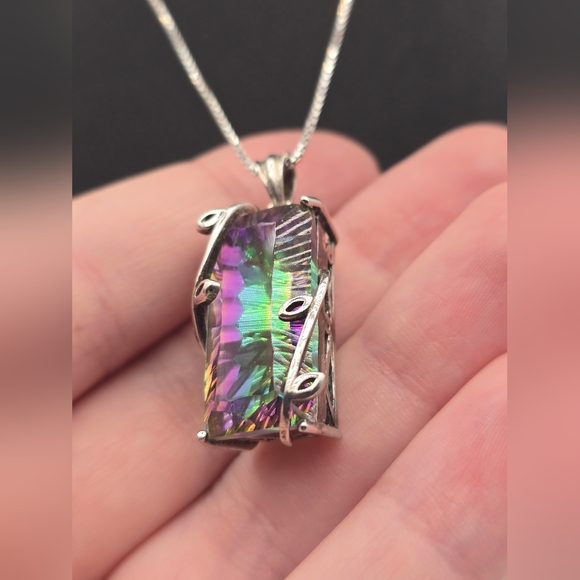 Sterling Silver & Mystic Topaz Pendant Necklace - Picture 4 of 8